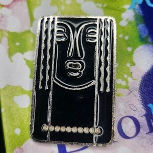 Vintage 1970's CHARLES OF THE RITZ BLACK ENAMEL PEWTER 2-in-1 Brooch and Pendant